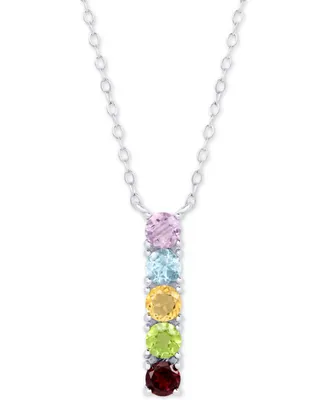 Multi-Gemstone Linear 18" Pendant Necklace (1-1/4 ct. t.w.) in Sterling Silver - Multi