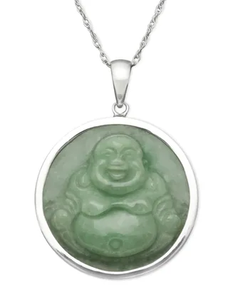 Jade Carved Buddha Pendant Set in Sterling Silver