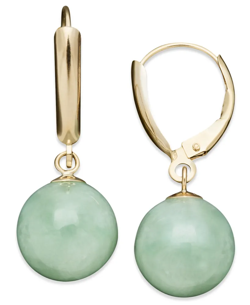 Dyed Jade Bead Drop Earrings in 14k Gold