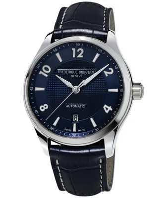 Frederique Constant Men's Swiss Automatic Runabout Blue Leather Strap Watch 42mm