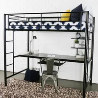 Premium Metal Twin Loft Bed with Wood Workstation- Black