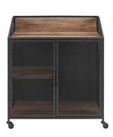 33" Industrial Bar Cabinet w/ Mesh - Rustic Oak