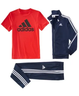 Adidas Big Boys Tricot Jacket Logo Print T Shirt Trainer Pants