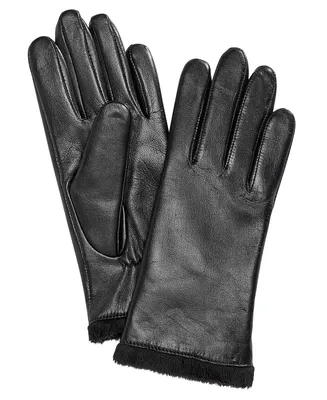 Charter Club Micro Faux Fur Lined Leather Tech Gloves, Created for Macy's