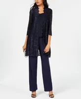 R & M Richards 3-Pc. Sequined Lace Pantsuit Jacket