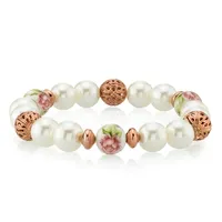 2028 Rose Gold Tone Simulated Pearl Purple Flower Filigree Beaded Bracelet