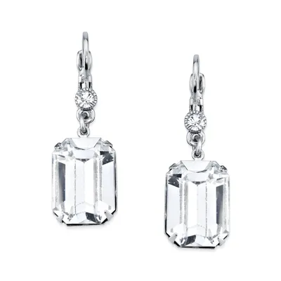2028 Silver-Tone Genuine Crystal Square Drop Earrings