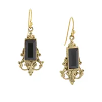 2028 Gold-Tone Black Drop Earrings