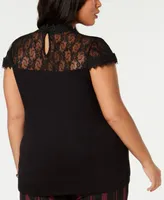 I.n.c. International Concepts Plus Lace-Trim Top, Created for Macy's