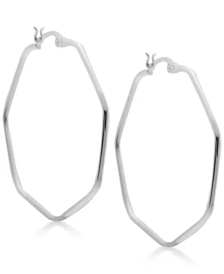 And Now This Hexagon Large Medium Hoop Earrings in Silver-Plate