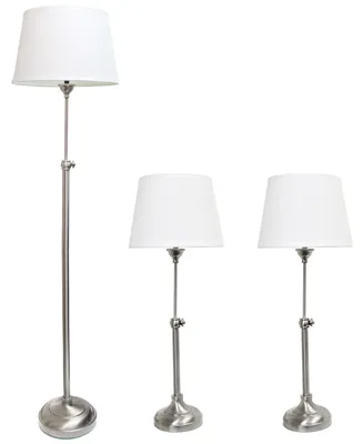 Elegant Designs Brushed Nickel Adjustable 3 Pack Lamp Set (2 Table Lamps, 1 Floor Lamp)