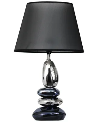 Elegant Designs Stacked Chrome and Metallic Blue Stones Ceramic Table Lamp with Black Shade