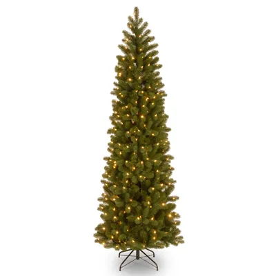 National Tree 6.5' Feel Real Downswept Douglas Fir Pencil Slim Tree with 300 Clear Lights