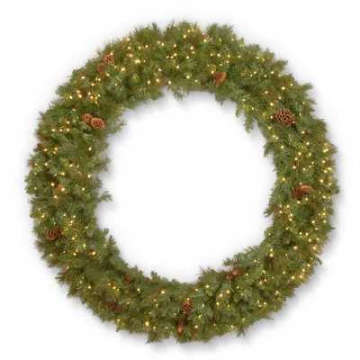 National Tree Company 60" Garwood Spruce Wreath with Pine Cones & 450 Warm White Concave lights