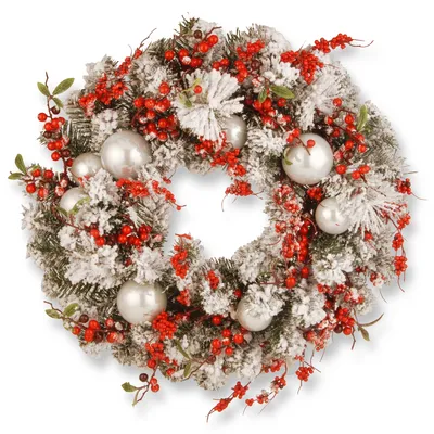 National Tree Company 24" Christmas Wreath with Red and White Ornaments