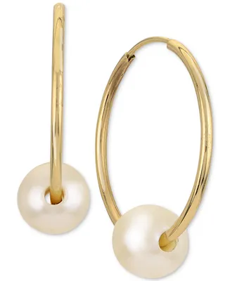 Cultured Freshwater Pearl (6mm) Endless Hoop Earrings 14k Gold