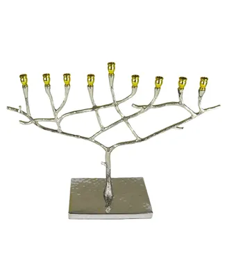 Classic Touch Hammered Stainless Steel Candle Menorah