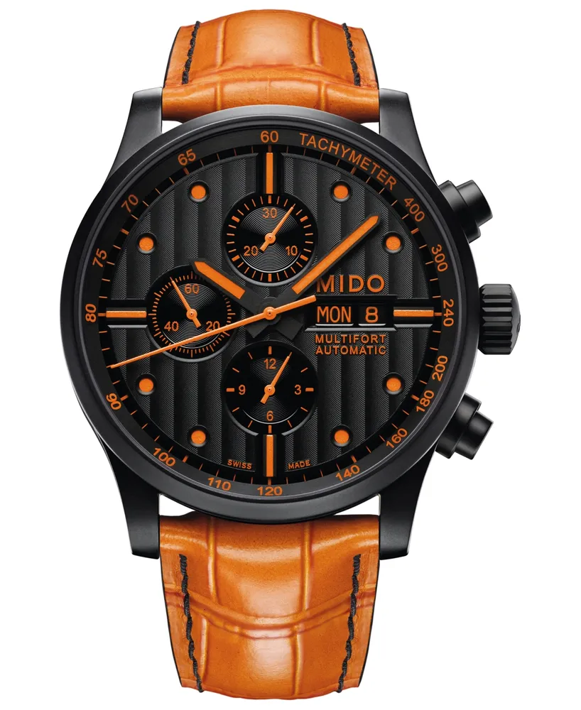 Mido Men's Swiss Automatic Multifort Orange Leather & Interchangeable Black Leather Strap Watch 44mm