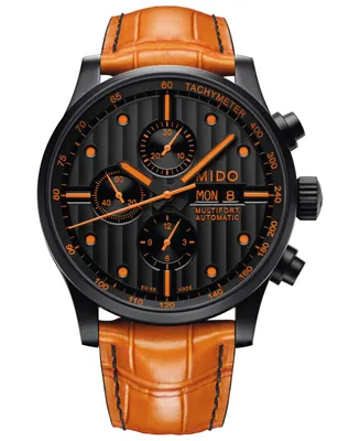 Mido Men's Swiss Automatic Multifort Orange Leather & Interchangeable Black Leather Strap Watch 44mm