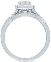 Diamond Square Halo Cluster Bridal Set (1/2 ct. t.w.) 14k White Gold