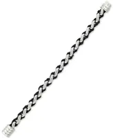 Legacy for Men by Simone I. Smith Black Leather Braided Bracelet in Stainless Steel