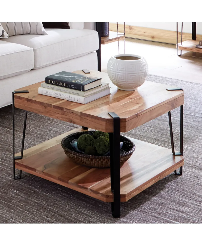 Alaterre Furniture Ryegate Natural Live Edge Solid Wood with Metal Cube Coffee Table