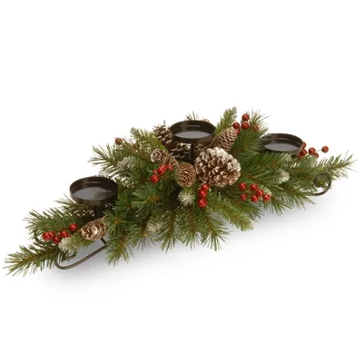 National Tree Company 30" Frosted Berry Centerpiece with 3 Candle Holders