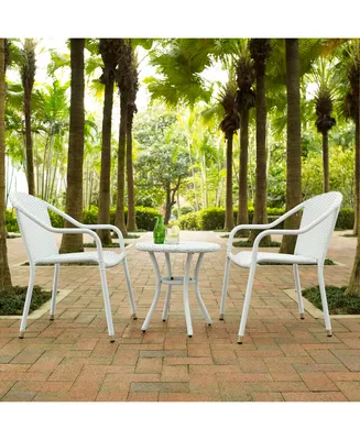 Palm Harbor 3 Piece Outdoor Wicker Cafe Seating Set - 2 Stacking Chairs And Round Side Table