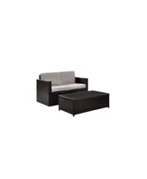 Palm Harbor 2 Piece Outdoor Wicker Seating Set With Cushions- Loveseat And Glass Top Table