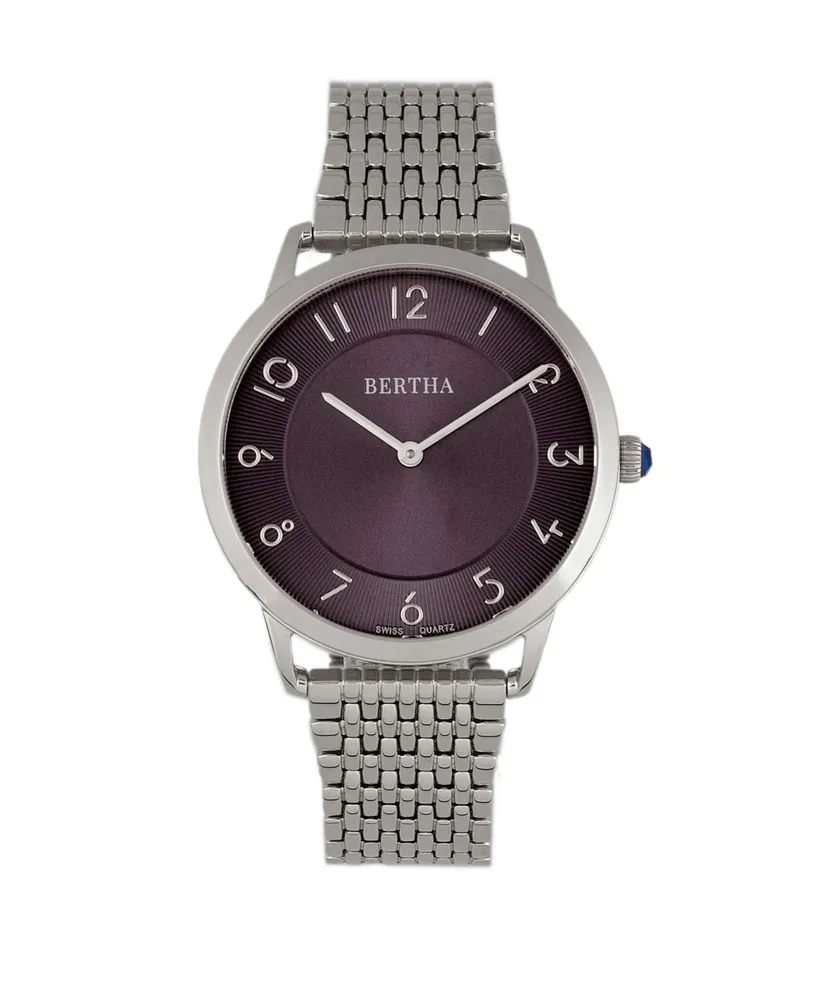 Bertha Quartz Abby Collection Silver And Black Stainless Steel Watch 33Mm