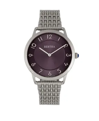Bertha Quartz Abby Collection Silver And Black Stainless Steel Watch 33Mm