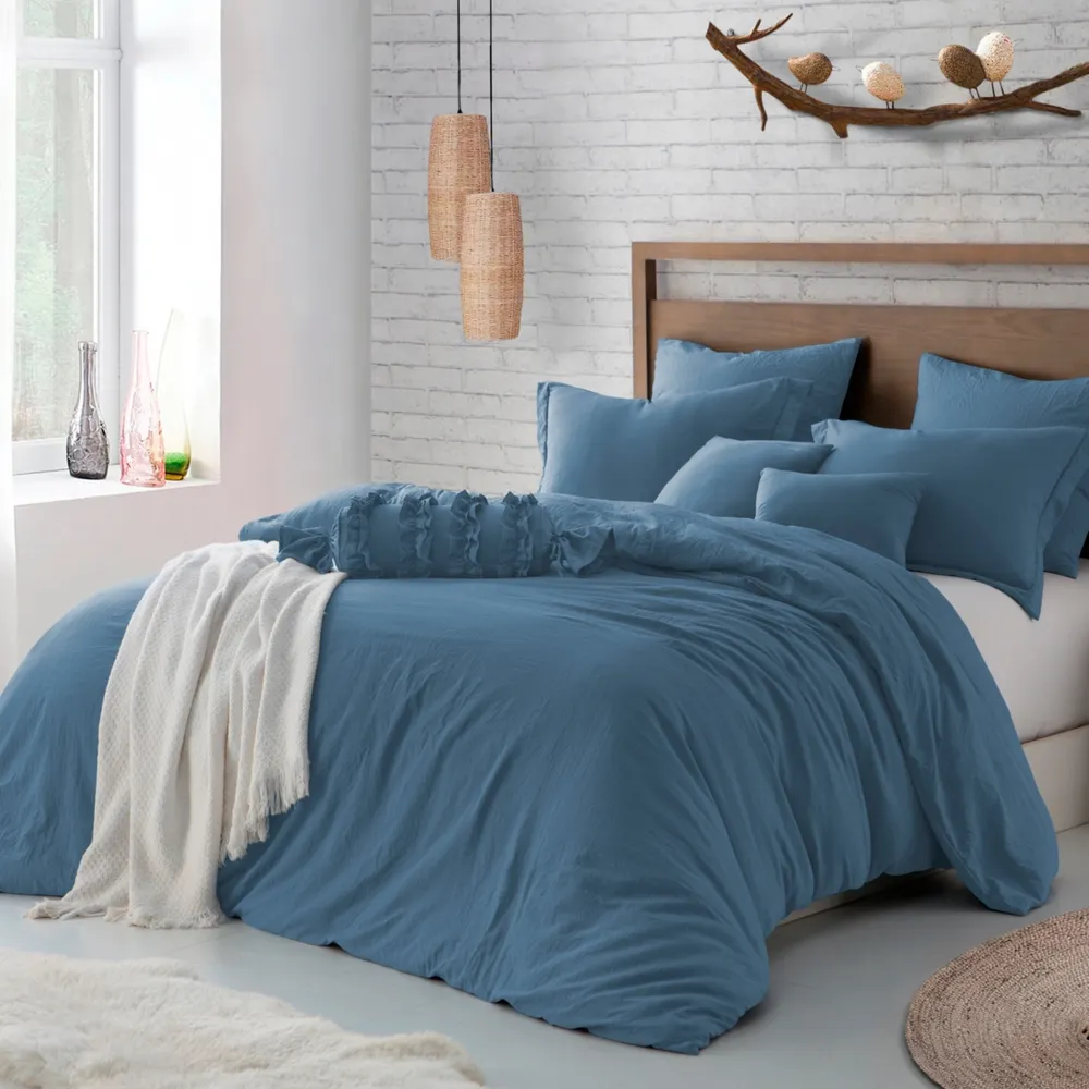 Microfiber Washed Crinkle Duvet Cover & Shams