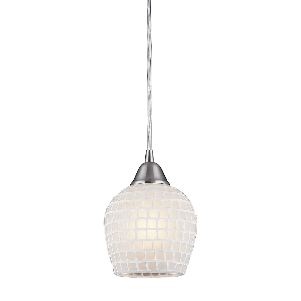 Elk Lighting Fusion White Pendant in Satin Nickel