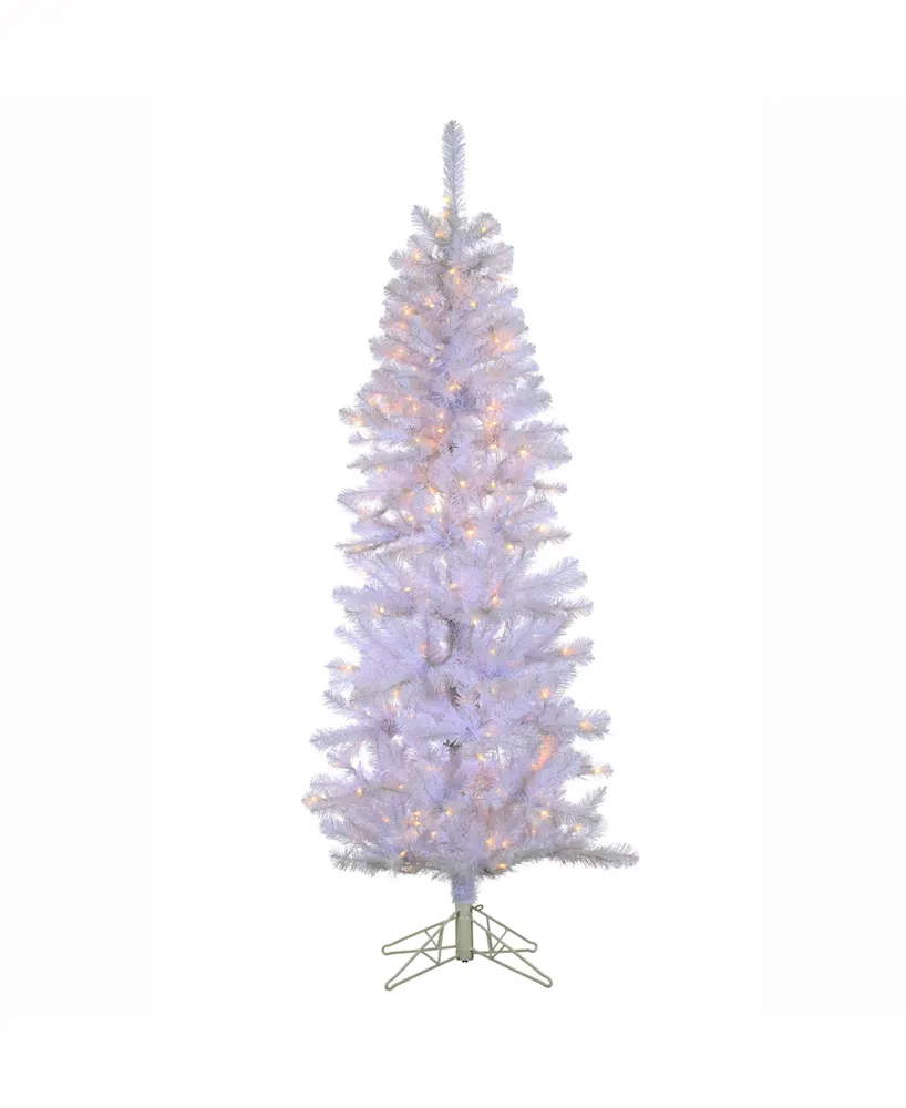 6.5' X 30" White Boise Pine Tree 200 Clear Lights, Metal Stand