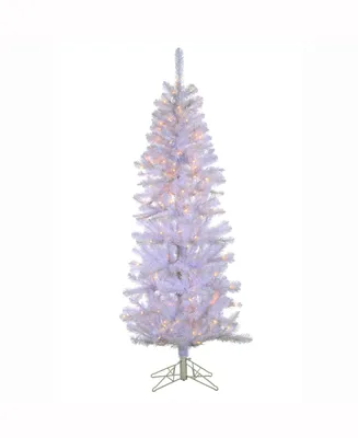 6.5' X 30" White Boise Pine Tree 200 Clear Lights, Metal Stand