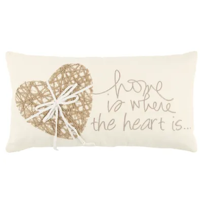 Rizzy Home Heart Polyester Filled Decorative Pillow, 11" x 21"
