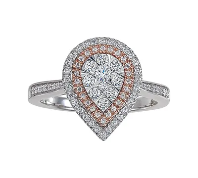 Diamond Two-Tone Teardrop Cluster Ring (1/2 ct. t.w.) 14k White & Rose Gold