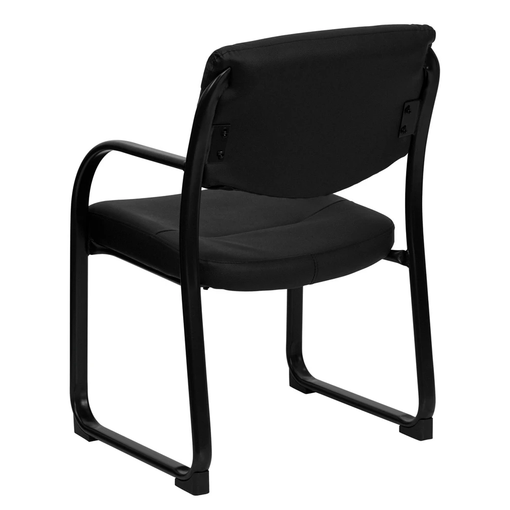 Black Leather Executive Side Reception Chair With Sled Base