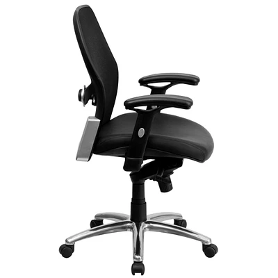Mid-Back Black Super Mesh Executive Swivel Chair With Leather Seat, Knee Tilt Control And Adjustable Arms