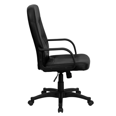 High Back Black Glove Vinyl Executive Swivel Chair With Arms