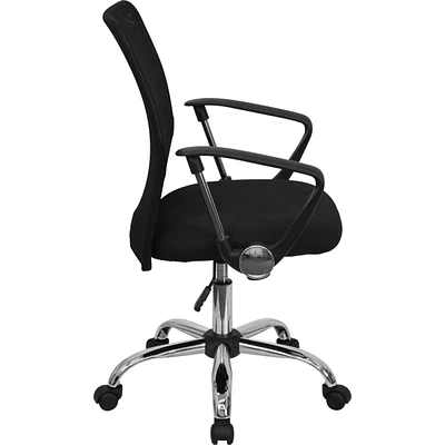 Mid-Back Black Mesh Swivel Task Chair With Chrome Base And Arms