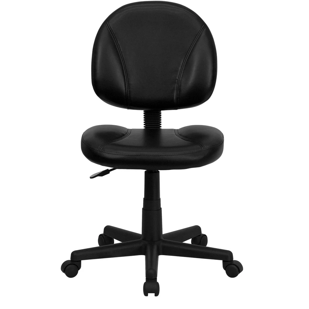 Mid-Back Black Leather Ergonomic Swivel Task Chair