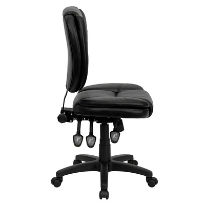 Mid-Back Black Leather Multifunction Ergonomic Swivel Task Chair