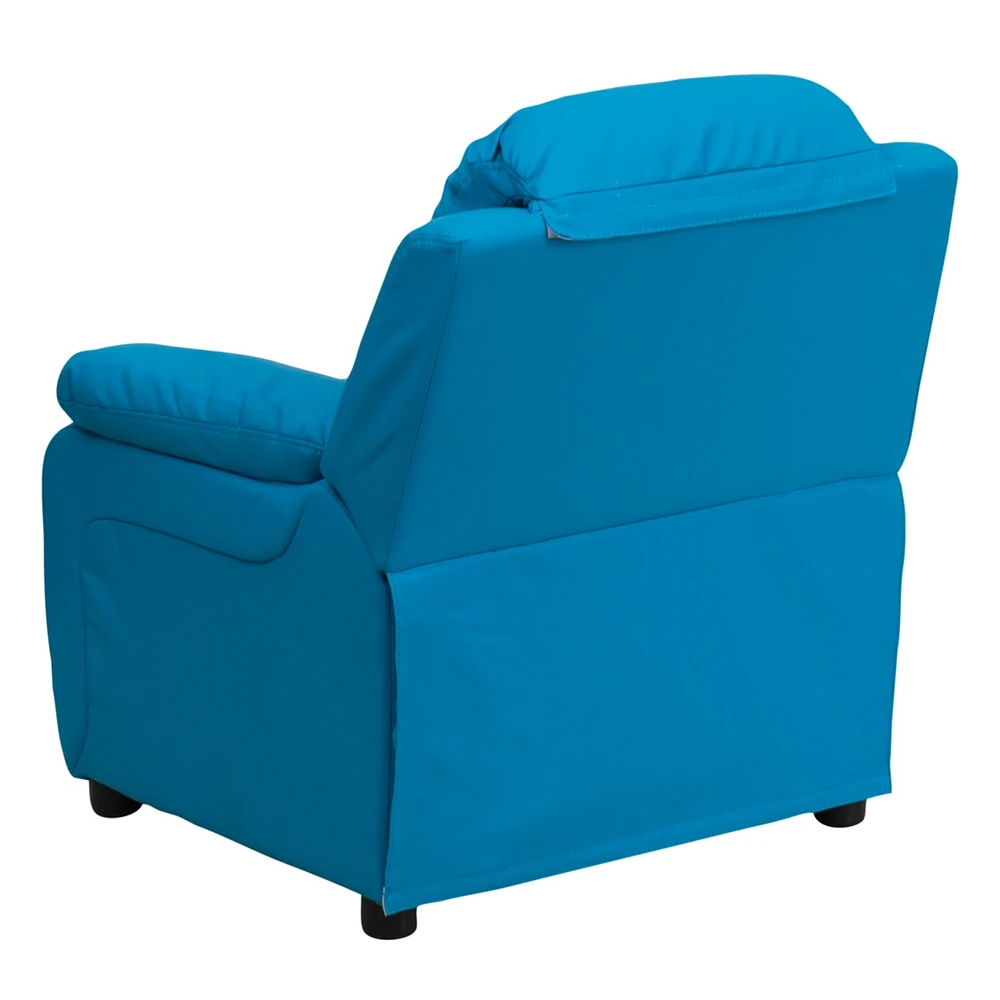 Deluxe Padded Contemporary Turquoise Vinyl Kids Recliner With Storage Arms