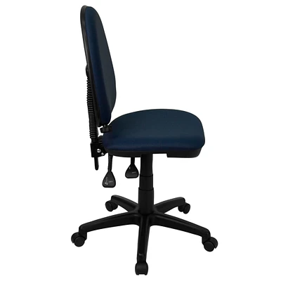 Mid-Back Navy Blue Fabric Multifunction Swivel Task Chair With Adjustable Lumbar Support