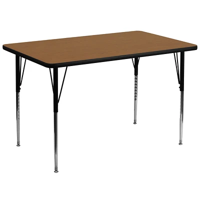 36''W X 72''L Rectangular Oak Thermal Laminate Activity Table - Standard Height Adjustable Legs