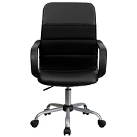 Mid-Back Black Leather And Mesh Swivel Task Chair With Arms