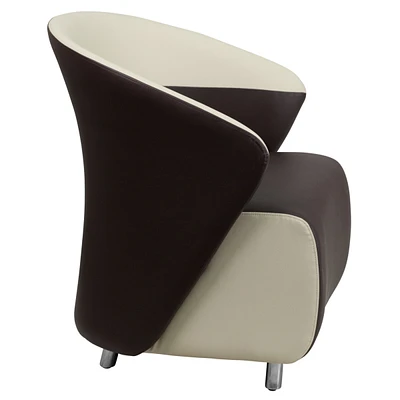 Dark Brown Leather Lounge Chair With Beige Detailing
