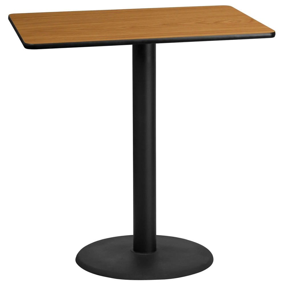 30'' X 45'' Rectangular Natural Laminate Table Top With 24'' Round Bar Height Table Base