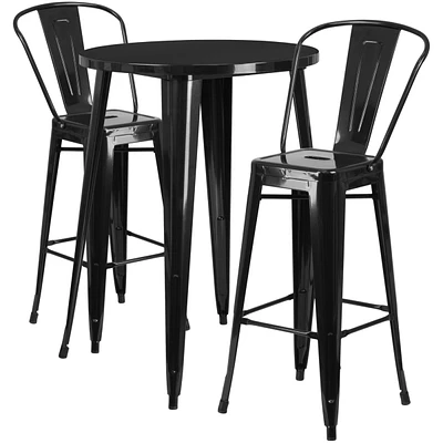30'' Round Metal Indoor-Outdoor Bar Table Set With Cafe Stools